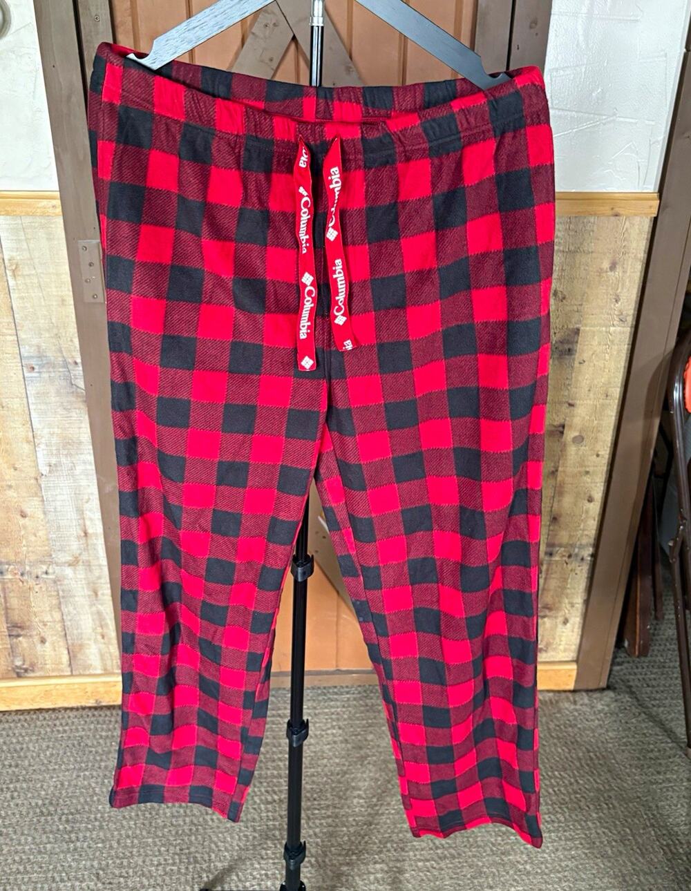 Columbia Men's L Red/Black Plaid Fleece Pajama Pants Drawstring Elastic